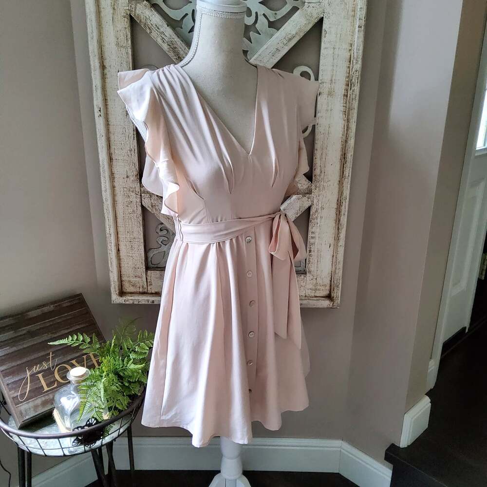 Favlux Sand Ruffle Belted Mini Dress Romantic Sleeveless A Line Small